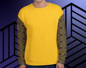 Unisex Sweatshirt/Mens Yellow Sweatshirt/Geometric sleeves/Stylish Sweatshirt/