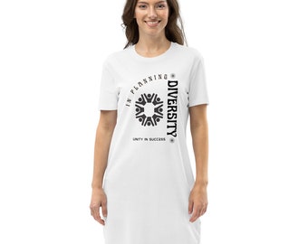 Women's Organic cotton printed t-shirt dress -white