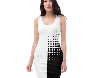 Black and White Bodycon dress, Pokadot dress, Fun Dress, Party Dress
