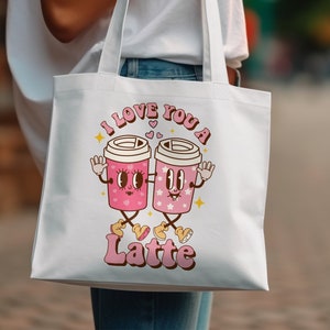 Cute Coffee Lovers Tote Bag, &quot;I Love You a Latte&quot; Canvas Shoulder Bag, Fun Beverage-Themed Gift