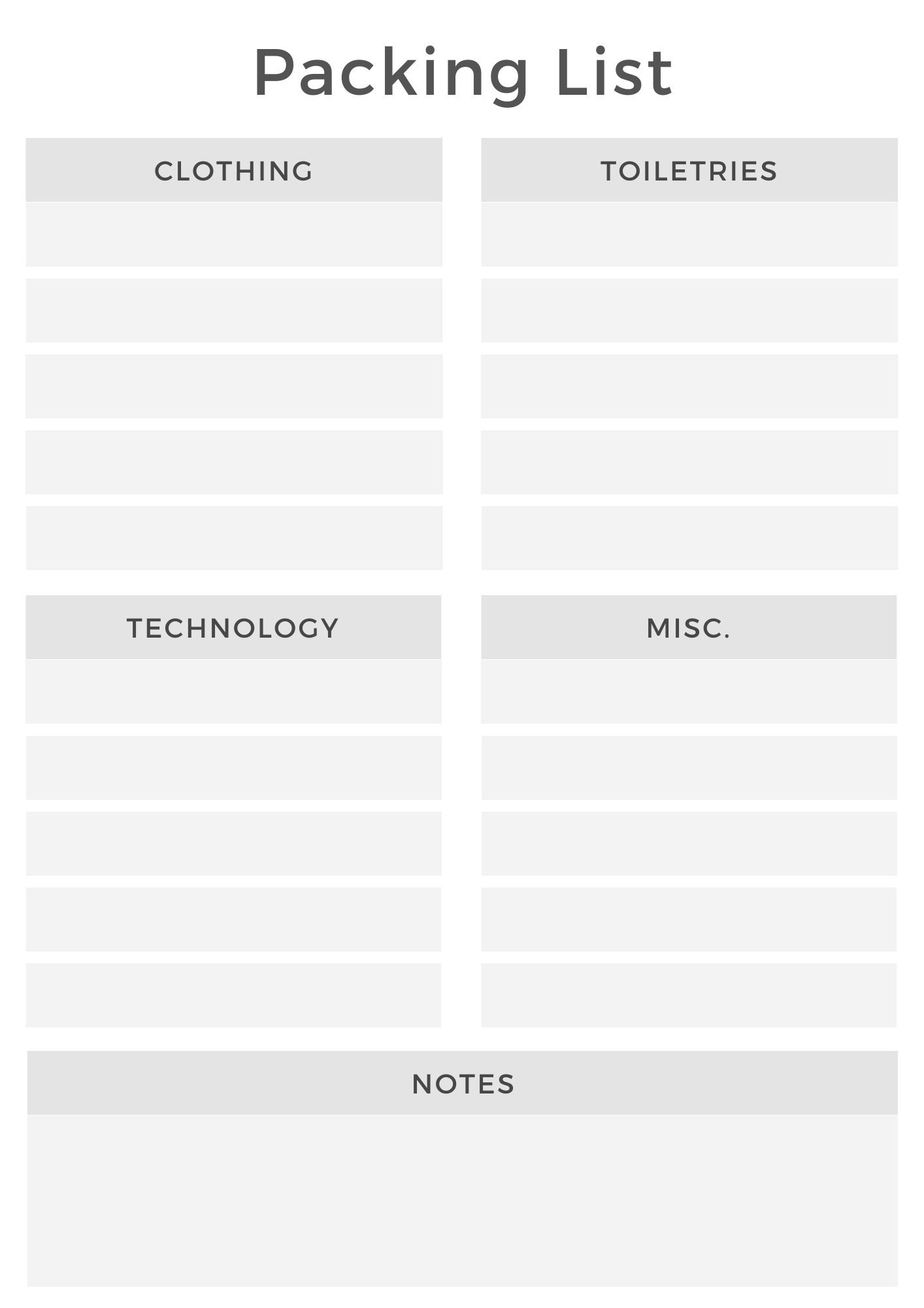 Editable Travel Packing List Printable Travel Packing List Etsy