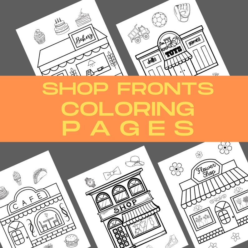 Shop Fronts Summer Coloring Pages, Digital Download, Kids Summer ...