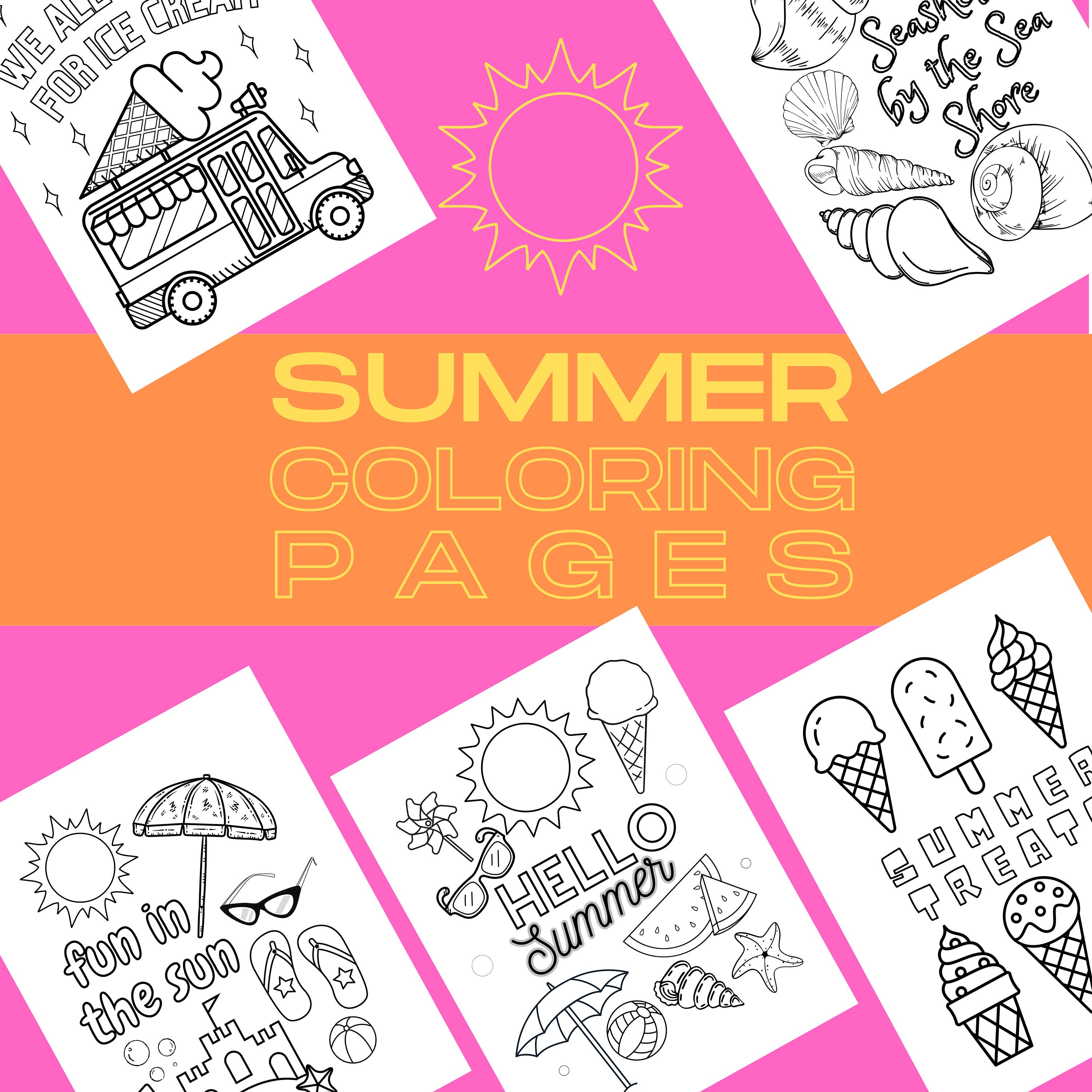 Summer Coloring Pages, Digital Download, Kids Summer Coloring Pages