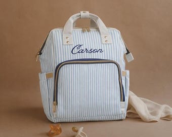 Diaper Bag Boy Customized, Baby Boy Gift, Personalized Boy Diaper Bag with Stripes, Gift for New Moms