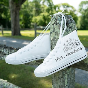 Custom Bride Sneaker Personalized Bride shoes Custom wedding sneakers for bride Custom high-tops wedding shoe for wedding Bridal shoes