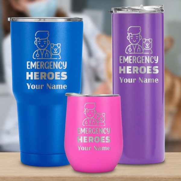 Emergency heroes- Customized Name Veterinarian Tumbler, Vet Tech Travel Cup, Double Insulated Drinkware Mug, Gift For Vet Student, Vet Doc