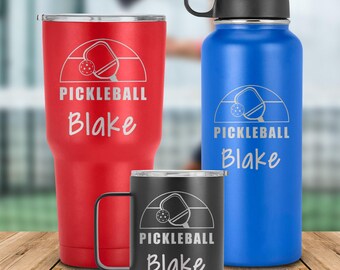 Pickle ball engraved name tumbler, stainless steel, custom pickle ball mug, pickle ball gifts