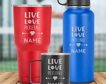 Engraved custom pickleball player name tumbler -&quot;live love pickleball&quot;- pickleball gifts for birthday, christmas, father&#39;s day, mother&#39;s day