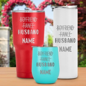 Nombre personalizado "Novio Prometido Esposo" Taza de viaje grabada con láser, Taza de vaso, Regalo para el marido, Aniversario, Boda, Día de San Valentín