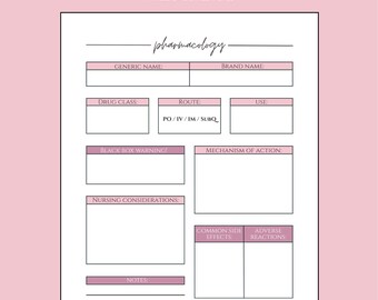 Printable Pharmacology Study Template for Nursing Students | NCLEX Drug ...