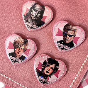 BabyGirl RE Leon Ada Albert Gideon 2 inch Heart Buttons