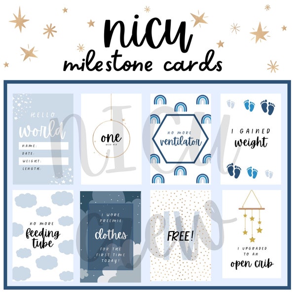 NICU milestone cards, preemie milestone tracker, NICU mom gift, NICU baby boy gift, preemie crib card, instant download