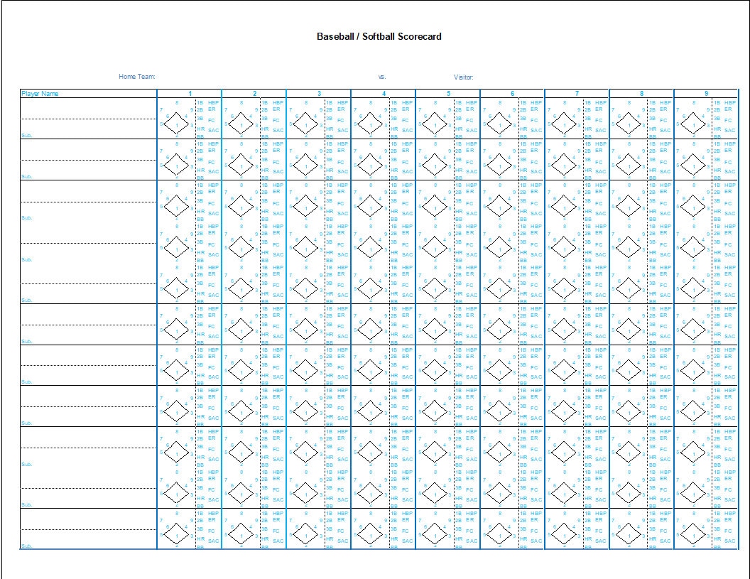 Baseball - Softball Scorecard - Etsy for Free Baseball Score Sheet Printable