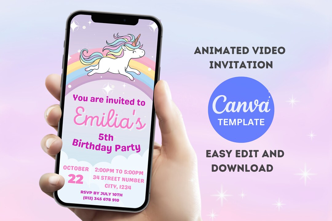 Rainbow Unicorn Party Invitation Rainbow Unicorn Party Invitation