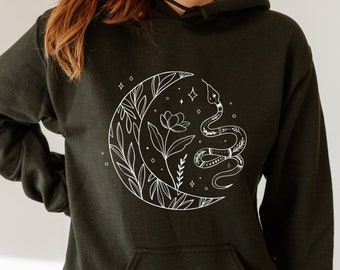 Moon and Snake Spiritual Celestial Hoodie Sweatshirt | Spiritual, Witch, Witchy, Tarot, Astrology, Nature, Floral Shirt | Gifts for Her