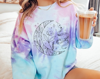 Remember Your Magic Spiritual Celestial Tie-Dye Sweatshirt | Moon, Minimalist, Snake Shirt | Astrology Shirt | Nature Shirt | Witch Shirt