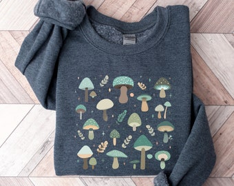Boho Green Mushroom Sweatshirt | Magic Mushroom Psychedelic Crewneck | Botanical, Fairycore, Cottagecore, Nature Sweater | Gift for Her