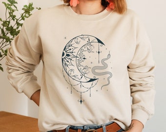 Snake + Moon Spiritual Celestial Sweatshirt | Manifestation, Witch, Witchy, Tarot, Astrology, Nature Shirt | Gifts for Her