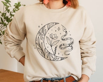 Moon and Snake Spiritual Celestial Shirt | Moon Shirt | Minimalist Snake Shirt | Tarot Shirt | Astrology Shirt | Nature Shirt | Witch Shirt