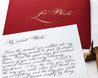 Personalised Calligraphy Love Letter in Wax-Sealed Envelope, Handwritten Romantic Letter, Wedding or Anniversary Gift