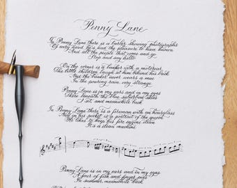 Benutzerdefinierte Songtexte Kalligraphie, handgeschriebene Texte