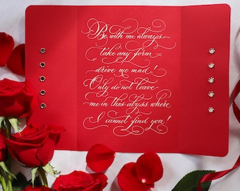 Romantic Love Letter, Corset Style Calligraphy Card, Bridal Shower Invitation, Unique Wedding Invite, Anniversary Gift