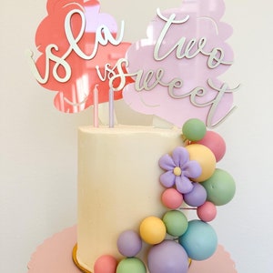 Cotton Candy Two Sweet Acrylic Topper for Cake - Birthday, Party, Celebration, Decoration
