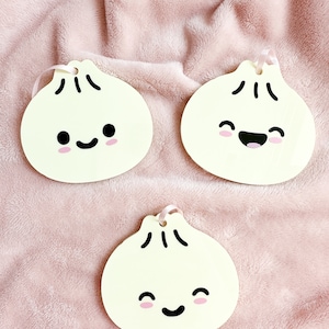 Schattig Gelukkig Acryl Dumpling Aziatisch Eten Dim Sum Ornament, Gift Tag, Gunst, Eerste Verjaardag, Babyshower, Decoratie met String