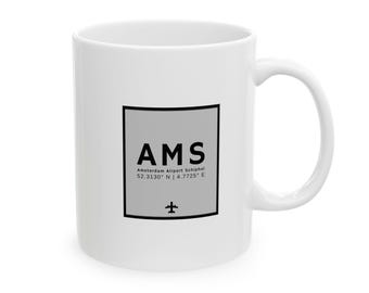 AMS Amsterdam Schipol Airport Code - Ceramic Mug 11oz, 15oz