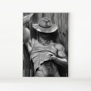 Man Under The Sun | Black and White Male Portrait Painting, Wall Art Decor, Gay Art Print, LGBTQ Art | Instant Download, Printable Artwork