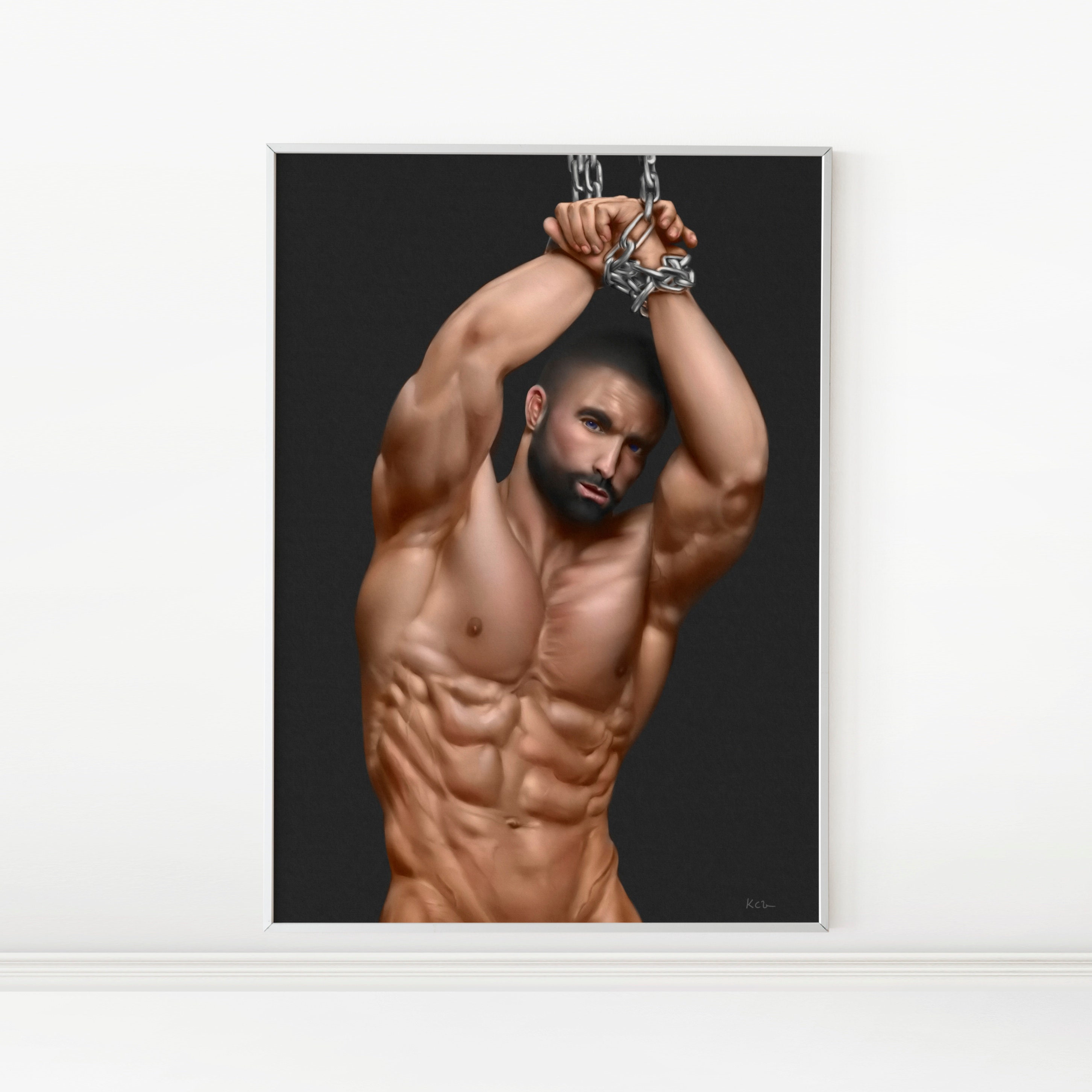 Man in Chain | Sensual Male Illustration, Erotic Art Print, LGBTQ Theme