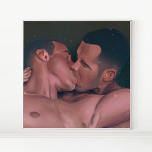 Kiss Of Passion | Gay Couple Wall Art, LGBT Love Painting, Gay Couple Portrait, | Instant DIGITAL DOWNLOAD, Printable Artwork