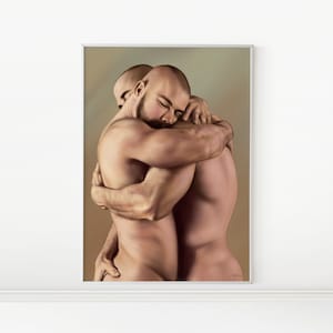 Embrace 02 | Romantic Same-Sex Couple Painting, Gay Art Print, Wall Decor, LGBTQ Art | Instant DIGITAL DOWNLOAD, Printable Artwork