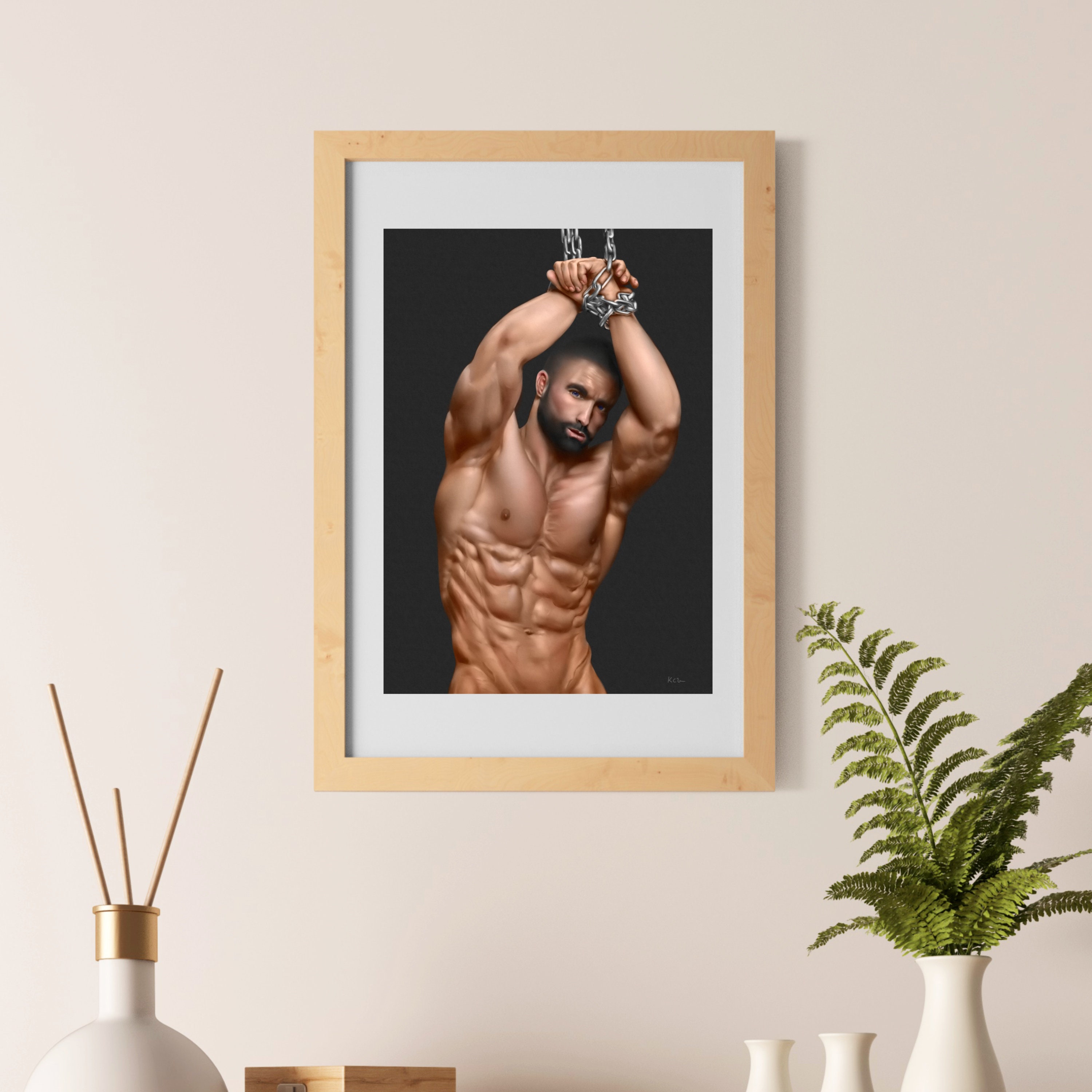 Man in Chain | Sensual Male Illustration, Erotic Art Print, LGBTQ Theme