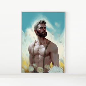 Aesthetic Male Portrait Painting - Wall Art, LGBTQ Art, Printable Artwork | Instant DIGITAL DOWNLOAD | Digital Painting, Male Form, Beard