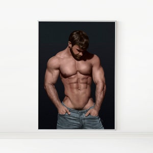 Man In Blue Jeans | Male Portrait Painting, LGBTQ Wall Art, Gay Gift, Male Torso Painting, Portrait Print | Instant Download Artwork