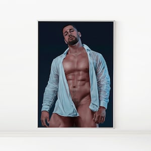 Man In Wet Shirt | Masculine Portrait Painting, Male Wall Art, Printable Artwork, LGBTQ Home Decor | Instant Download, Printable Artwork