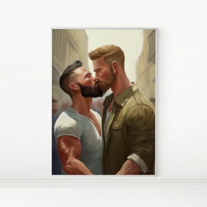 Gay Romance | Digital Illustration Art, Queer Couple Painting, Wall Decor, LGBTQ Art Prints | DIGITAL DOWNLOAD