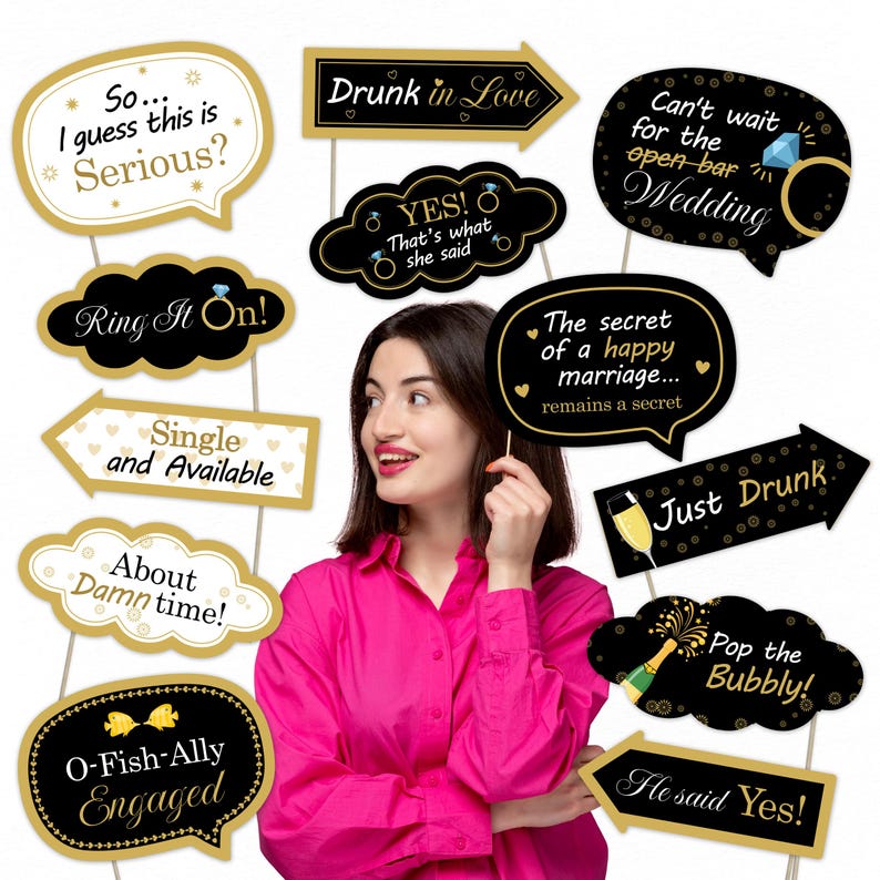 Engagement Party Photo Booth Props – Elegant Engagement & Bridal Shower ...