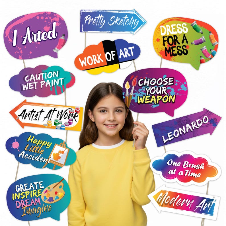 Props Writing Art Party Photo Booth Props – Fun Painting & Creative Birthday ...