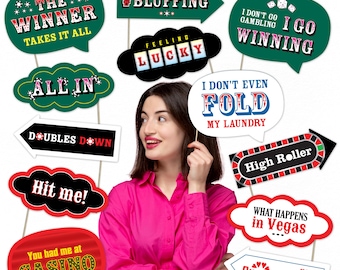 Casino Party Photo Booth Props – Fun Las Vegas and Game Night Decorations (12 Pieces)