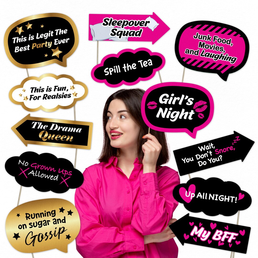 Slumber Party Photo Booth Props – Fun Pajama & Girls’ Night Decorations ...