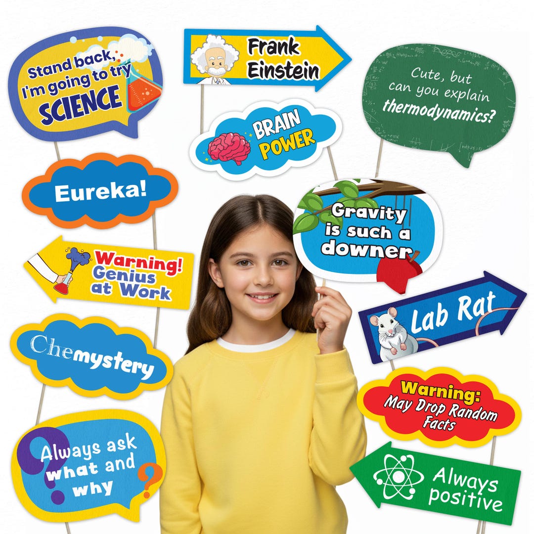 Science Party Photo Booth Props – Fun STEM & Scientist Decorations (12 ...