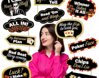 Poker Night Photo Booth Props – Casino Party Decorations for Game Night & Birthday Fun (12 Pieces)