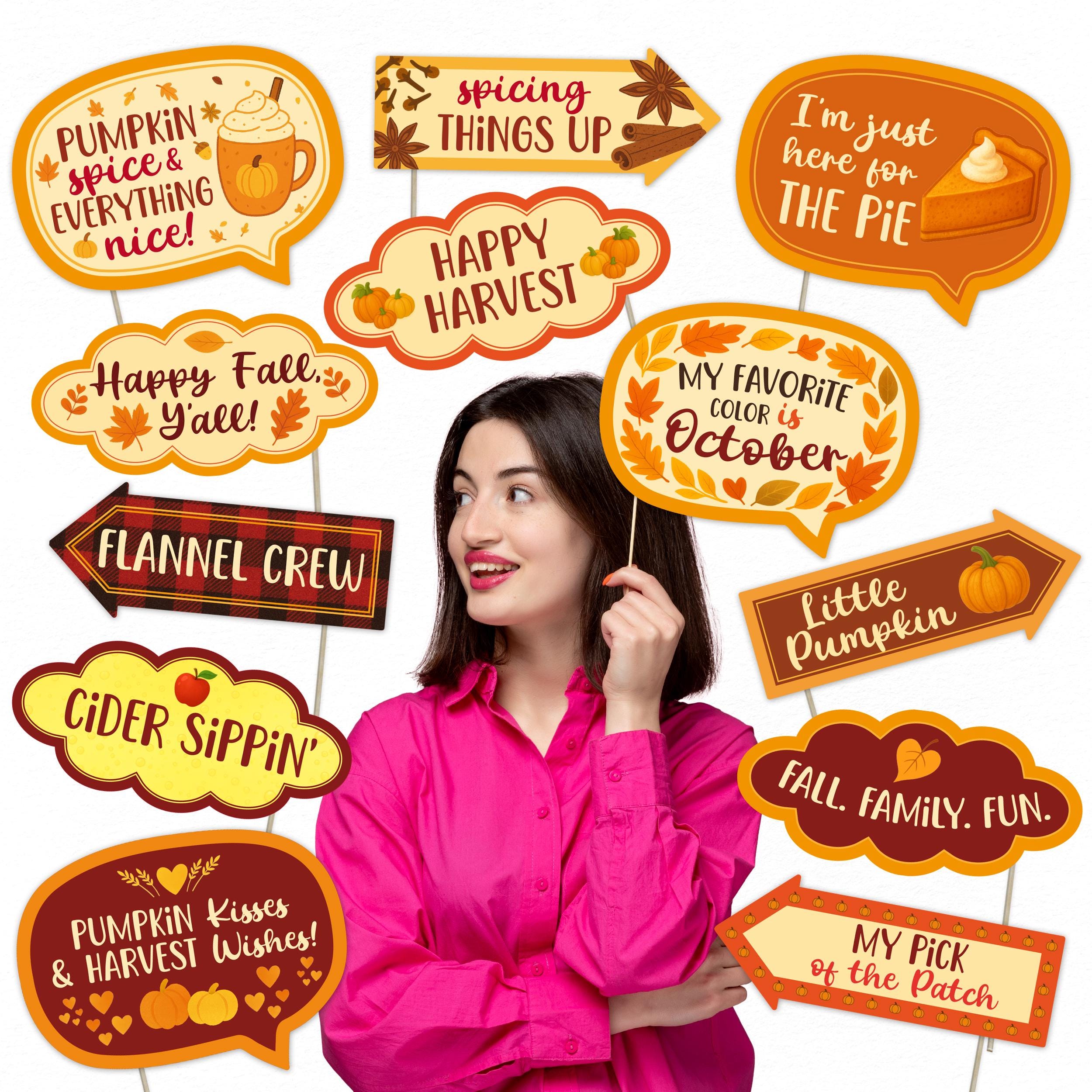 Pumpkin Fall Photo Booth Props 12 Piece Kit Fall Party Decorations Pre ...