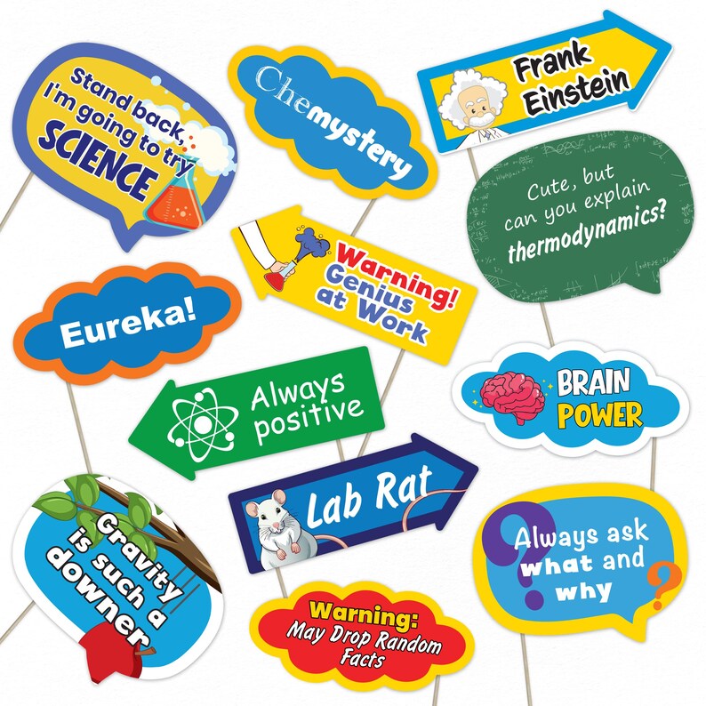 Science Party Photo Booth Props – Fun STEM & Scientist Decorations (12 ...