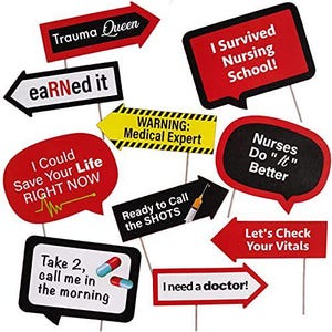 Nurse Graduation Photo Booth Props 10 Piece Kit Medical Party Decorations Pre Cut with Sticks and Adhesives