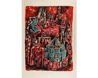 Signed Original YOSSI STERN Limited Edition Color Lithograph &quot;City of King David&quot;