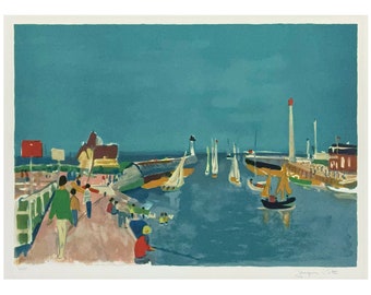 Signed Original JACQUES POTIN Limited Edition Color Lithograph &quot;La Place de Deauville&quot;