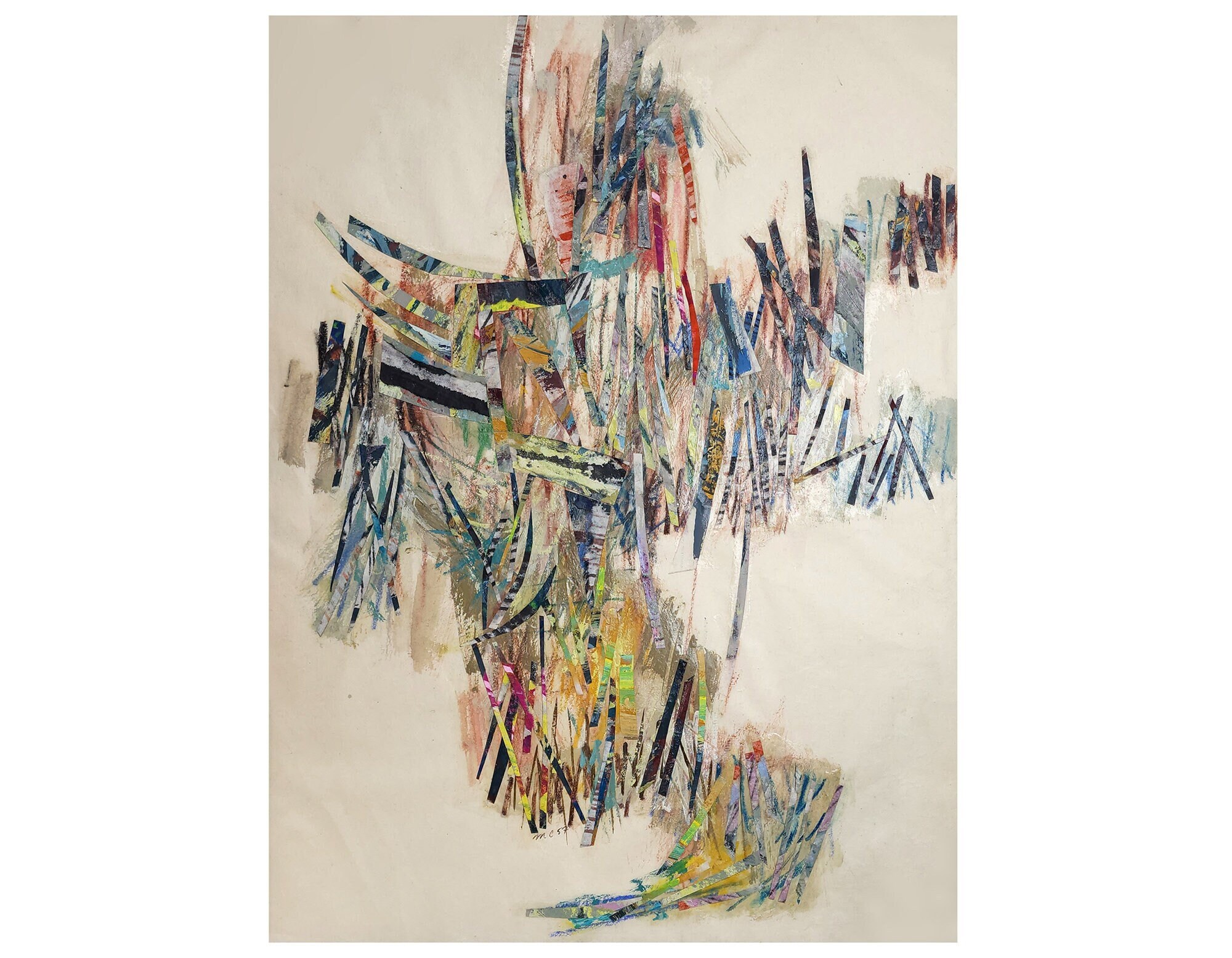 Signed Original 1950s Mid-Century Modern Abstract Expressionist Collage